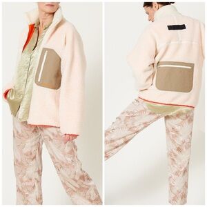 Sandy Liang Barn Mesh Fleece Oversized Teddy Jacket Pink Cream Size XS